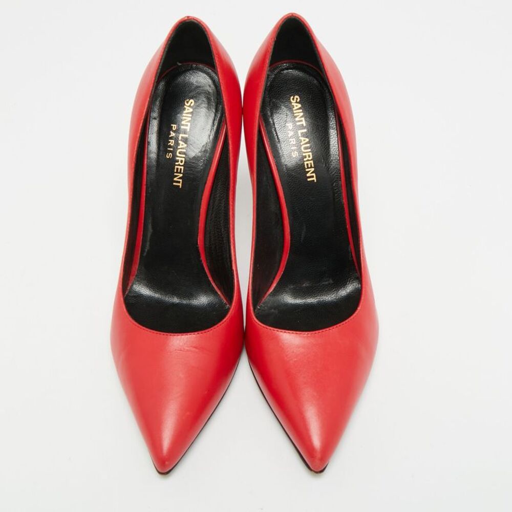 Saint Laurent Size 37.5 Red Leather Pointed Teo Pumps - Picture 3 of 7